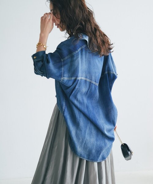 3シーズン着れる】シアーデニム金釦2WAYシャツ