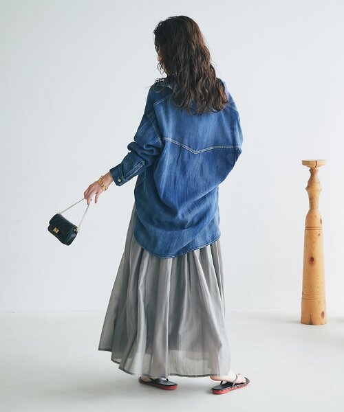 3シーズン着れる】シアーデニム金釦2WAYシャツ