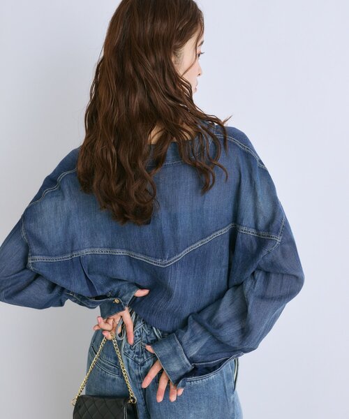 今期完売⭐︎シアーデニム金釦2wayシャツ La boutique BonBon｜【3シーズン着れる】シアーデニム金釦2WAYシャツ