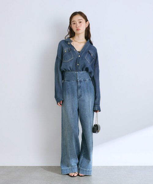 今期完売⭐︎シアーデニム金釦2wayシャツ 3シーズン着れる】シアーデニム金釦2WAYシャツ