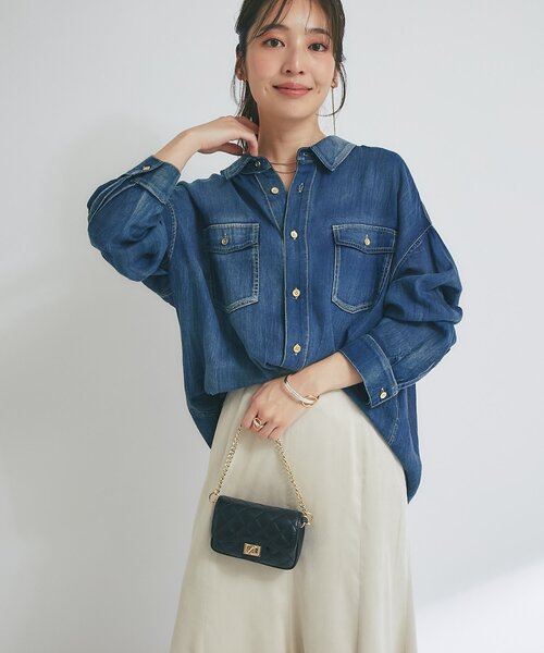 3シーズン着れる】シアーデニム金釦2WAYシャツ
