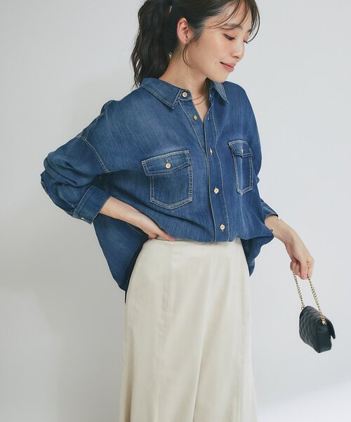 3シーズン着れる】シアーデニム金釦2WAYシャツ