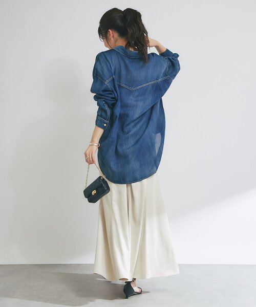 3シーズン着れる】シアーデニム金釦2WAYシャツ（シャツ/ブラウス