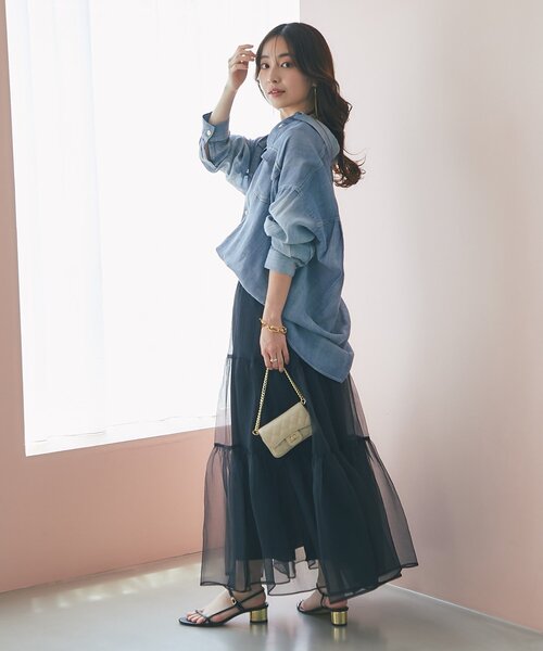 今期完売⭐︎シアーデニム金釦2wayシャツ La boutique BonBon｜【3シーズン着れる】シアーデニム金釦2WAY