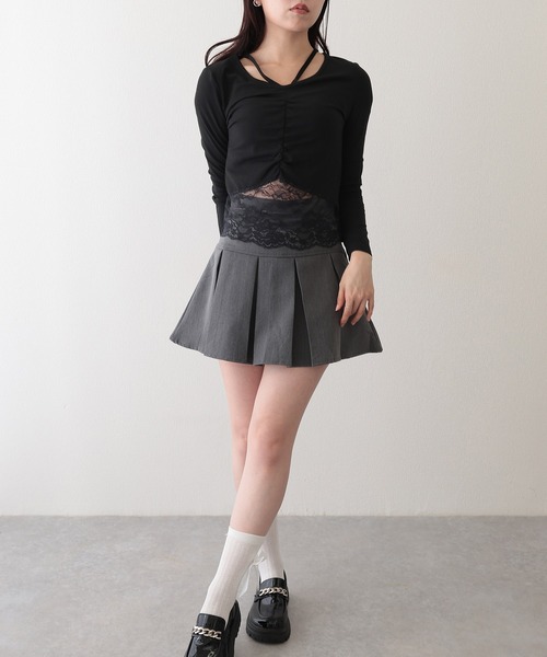 Lace Ladies(レースレディース)の「フロント ギャザー レース Vストラップ 長袖 カットソー(Tシャツ/カットソー・レディース・ホワイト/ブラック・FREE)」の8枚目の写真