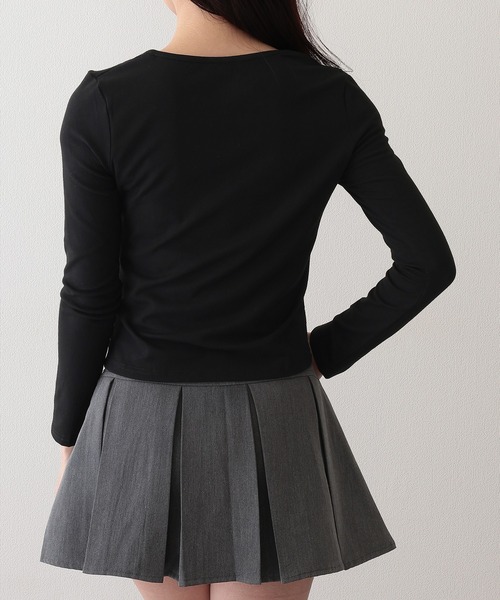 Lace Ladies(レースレディース)の「フロント ギャザー レース Vストラップ 長袖 カットソー(Tシャツ/カットソー・レディース・ホワイト/ブラック・FREE)」の14枚目の写真