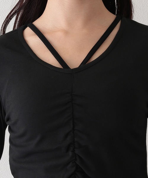Lace Ladies(レースレディース)の「フロント ギャザー レース Vストラップ 長袖 カットソー(Tシャツ/カットソー・レディース・ホワイト/ブラック・FREE)」の15枚目の写真