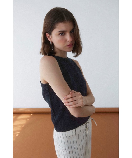 ALEXIA STAM（アリシアスタン）の「Cotton Knit Tank Top /ニットタンクトップ（タンクトップ・レディース・ライトグレー/ブラック・FREE）」の2枚目の写真