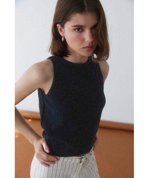 ALEXIA STAM（アリシアスタン）の「Cotton Knit Tank Top /ニットタンクトップ（タンクトップ・レディース・ライトグレー/ブラック・FREE）」の3枚目の写真