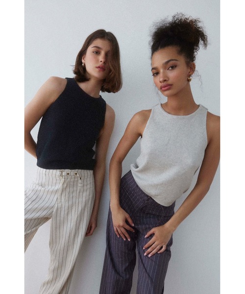 ALEXIA STAM（アリシアスタン）の「Cotton Knit Tank Top /ニットタンクトップ（タンクトップ・レディース・ライトグレー/ブラック・FREE）」の7枚目の写真