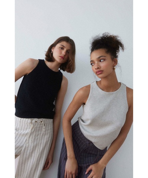 ALEXIA STAM（アリシアスタン）の「Cotton Knit Tank Top /ニットタンクトップ（タンクトップ・レディース・ライトグレー/ブラック・FREE）」の8枚目の写真