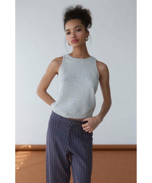 ALEXIA STAM（アリシアスタン）の「Cotton Knit Tank Top /ニットタンクトップ（タンクトップ・レディース・ライトグレー/ブラック・FREE）」の12枚目の写真