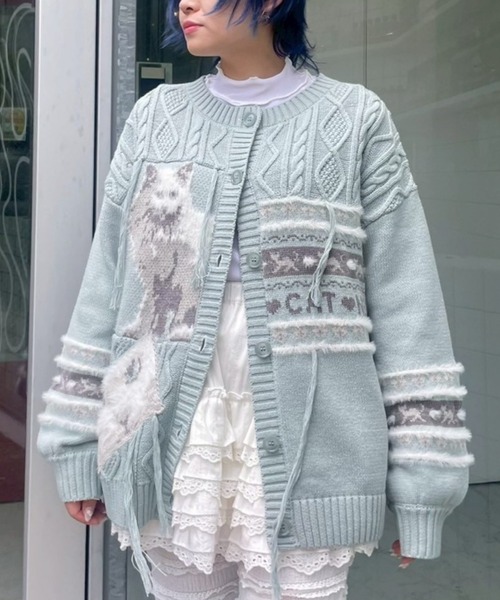 Candy Stripper（キャンディストリッパー）の「CAT LOVER KNIT カーディガン（カーディガン/ボレロ・レディース・ブルー/アイボリー/ブラック・FREE）」の3枚目の写真