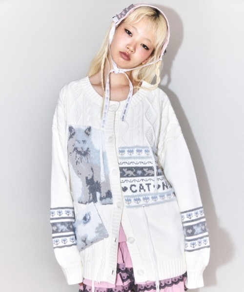 Candy Stripper（キャンディストリッパー）の「CAT LOVER KNIT カーディガン（カーディガン/ボレロ・レディース・ブルー/アイボリー/ブラック・FREE）」の2枚目の写真