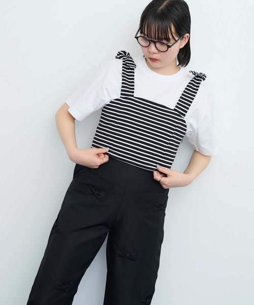 I am I in fact...（アイアムアイインファクト）の「●MUSUBI ボーダー ビスチェ（キャミソール・レディース・ブラック/グレー・FREE）」の5枚目の写真