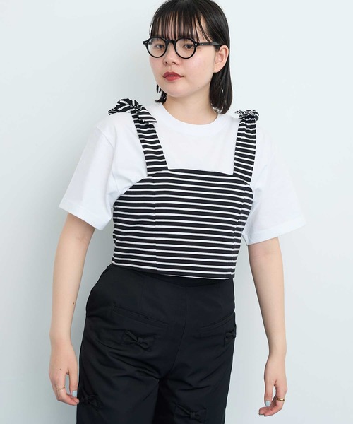 I am I in fact...（アイアムアイインファクト）の「●MUSUBI ボーダー ビスチェ（キャミソール・レディース・ブラック/グレー・FREE）」の8枚目の写真