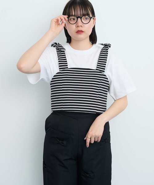 I am I in fact...（アイアムアイインファクト）の「●MUSUBI ボーダー ビスチェ（キャミソール・レディース・ブラック/グレー・FREE）」の4枚目の写真