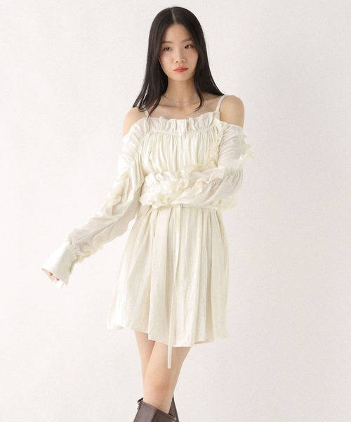 Heather（ヘザー）の「オフショルフリルミニワンピース　581381（ワンピース・レディース・アイボリー/ブラック系その他・FREE）」の4枚目の写真