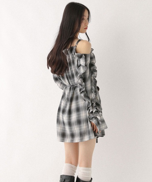 セール】オフショルフリルミニワンピース 581381（ワンピース