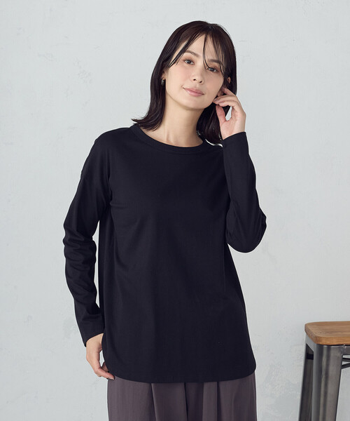 COMME CA ISM（コムサイズム）の「裾スリット ロングＴシャツ（Tシャツ/カットソー・レディース・チャコール/ブラック/ホワイト・MEDIUM/LARGE）」の2枚目の写真