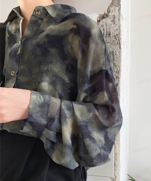 Dalfwin（ダールフィン）の「韓国ファッション タイダイ柄オーバーサイズシャツ（シャツ/ブラウス・レディース・グレー系・FREE）」の5枚目の写真