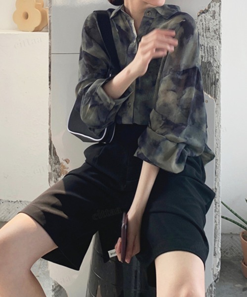 Dalfwin（ダールフィン）の「韓国ファッション タイダイ柄オーバーサイズシャツ（シャツ/ブラウス・レディース・グレー系・FREE）」の7枚目の写真