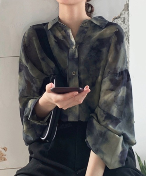 Dalfwin（ダールフィン）の「韓国ファッション タイダイ柄オーバーサイズシャツ（シャツ/ブラウス・レディース・グレー系・FREE）」の8枚目の写真