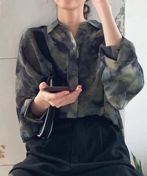 Dalfwin（ダールフィン）の「韓国ファッション タイダイ柄オーバーサイズシャツ（シャツ/ブラウス・レディース・グレー系・FREE）」の9枚目の写真