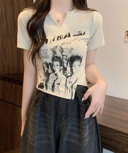 2ly2（トゥーリートゥー）の「短丈×スリムシルエットのヴィンテージ風Tシャツ（Tシャツ/カットソー・レディース・ベージュ/ブラック/グレー/ホワイト・FREE）」の8枚目の写真