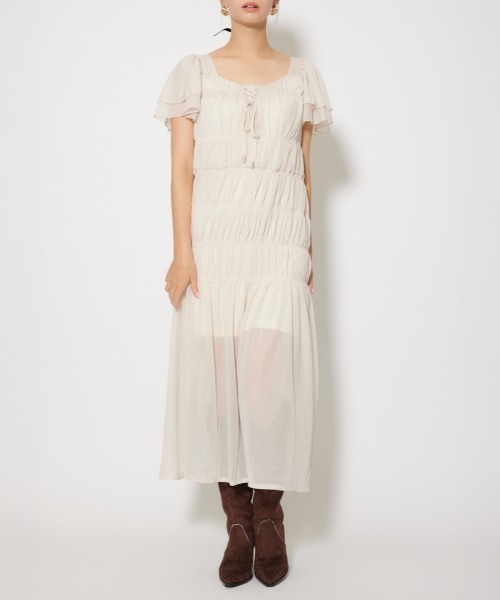rienda（リエンダ）の「ワッシャーリラクシーカットワンピース 春服 夏服 秋服 半袖（ワンピース・レディース・ライトベージュ/ブルー/ブラウン・FREE）」の2枚目の写真