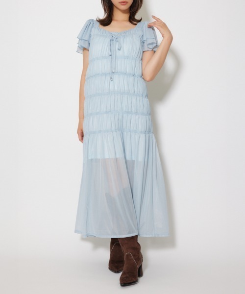 rienda（リエンダ）の「ワッシャーリラクシーカットワンピース 春服 夏服 秋服 半袖（ワンピース・レディース・ライトベージュ/ブルー/ブラウン・FREE）」の3枚目の写真