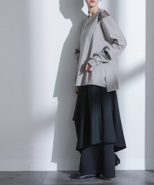 kOhAKU(コハク)の「『アシンメトリーレイヤーパンツ』(その他パンツ・レディース・グレー/ブラック・1/2)」の6枚目の写真