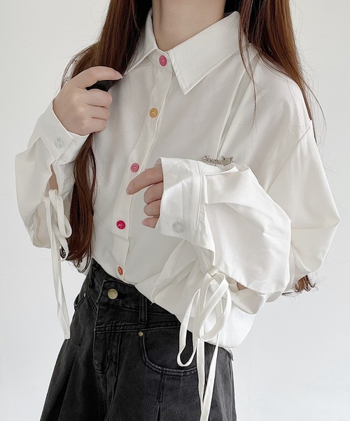 Nana(ナナ)の「袖リボンカラフルボタンシャツ(シャツ/ブラウス・レディース・ブルー/アイボリー/ピンク・FREE)」の16枚目の写真