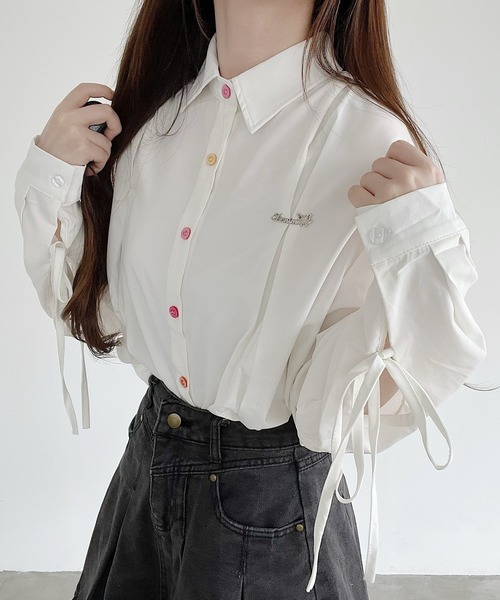 Nana（ナナ）の「袖リボンカラフルボタンシャツ（シャツ/ブラウス