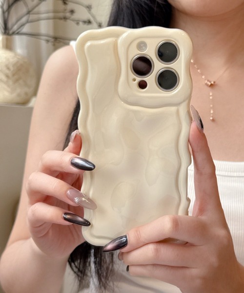 SANSeLF】 スマホケース ウェーブ立体フォルム グロッシールック
