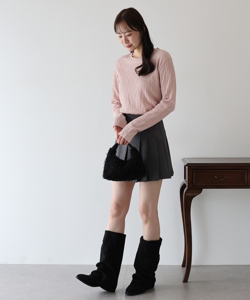 BLUEEAST（ブルーイースト）の「ぽこぽこジャガードロンT（Tシャツ/カットソー・レディース・ピンク/ボルドー/アイボリー/ブラック・MEDIUM）」の18枚目の写真
