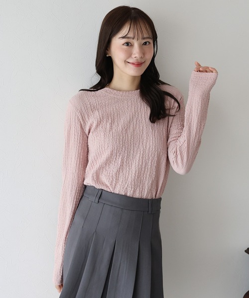 BLUEEAST（ブルーイースト）の「ぽこぽこジャガードロンT（Tシャツ/カットソー・レディース・ピンク/ボルドー/アイボリー/ブラック・MEDIUM）」の12枚目の写真