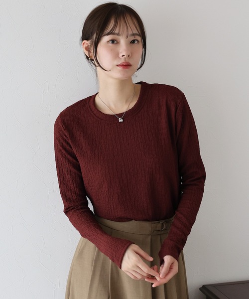 BLUEEAST（ブルーイースト）の「ぽこぽこジャガードロンT（Tシャツ/カットソー・レディース・ピンク/ボルドー/アイボリー/ブラック・MEDIUM）」の19枚目の写真