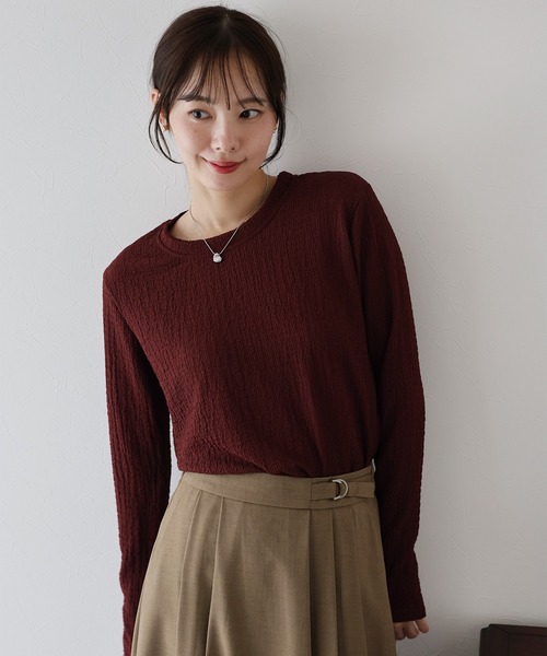 BLUEEAST（ブルーイースト）の「ぽこぽこジャガードロンT（Tシャツ/カットソー・レディース・ピンク/ボルドー/アイボリー/ブラック・MEDIUM）」の22枚目の写真