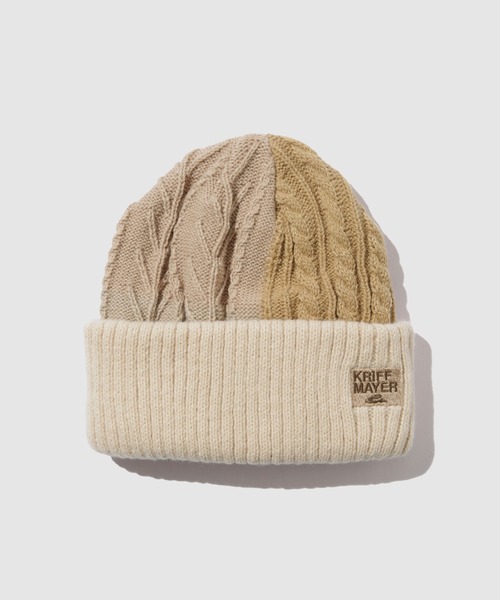 KRIFF MAYER(クリフメイヤー)の「KRIFF MAYER パネルニットワッチ(ニットキャップ/ビーニー・メンズ・ベージュ/ネイビー系/ブラック・FREE)」の1枚目の写真