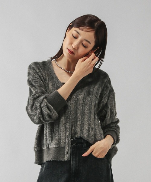 セール】ショートシャギーVネックカーディガン/581156（カーディガン