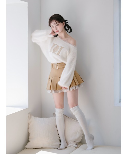 【即日発送】PNK　Darich DDロゴワンショルニットトップス　在庫ラスト♡ ダーリッチ Darich DDロゴワンショルニットトップス （ピンク