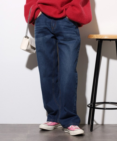 atONE(アットワン)の「デニムカーヴィーパンツ(その他パンツ・レディース・ブルー/ワンウォッシュ/ネイビー・LL/M/L/4L/3L)」の5枚目の写真