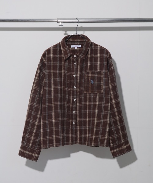 U.S. POLO ASSN.（ユーエスポロアッスン）の「【U.S. POLO ASSN./ユーエスポロアッスン】ロゴ刺繍 ワイドシルエット 長袖 ネルチェック シャツ（シャツ/ブラウス・レディース・ブラウン/ネイビー・L/LL/M）」の12枚目の写真