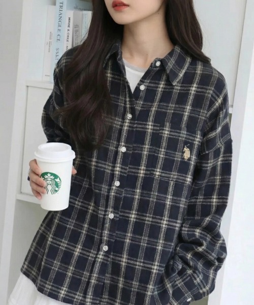 U.S. POLO ASSN.（ユーエスポロアッスン）の「【U.S. POLO ASSN./ユーエスポロアッスン】ロゴ刺繍 ワイドシルエット 長袖 ネルチェック シャツ（シャツ/ブラウス・レディース・ブラウン/ネイビー・L/LL/M）」の18枚目の写真