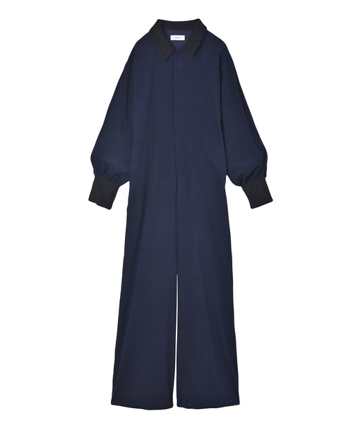 AKTE（アクテ）の「ポイントレースコーデュロイジャンプスーツ（つなぎ/オールインワン・レディース・ライトベージュ/ネイビー・FREE/TALL）」の5枚目の写真