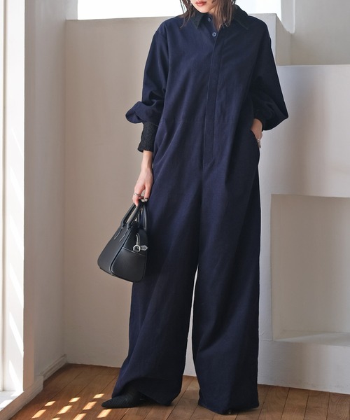 AKTE（アクテ）の「ポイントレースコーデュロイジャンプスーツ（つなぎ/オールインワン・レディース・ライトベージュ/ネイビー・FREE/TALL）」の14枚目の写真