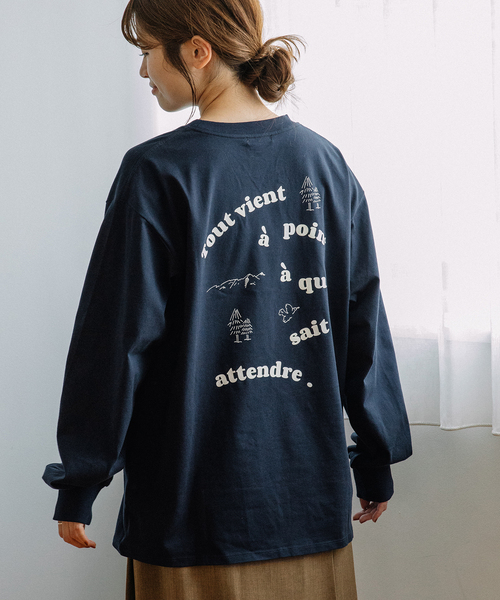 POU DOU DOU（プードゥドゥ）の「バックロゴプリントロンT（Tシャツ/カットソー・レディース・オフホワイト/イエロー/ネイビー・M）」の2枚目の写真