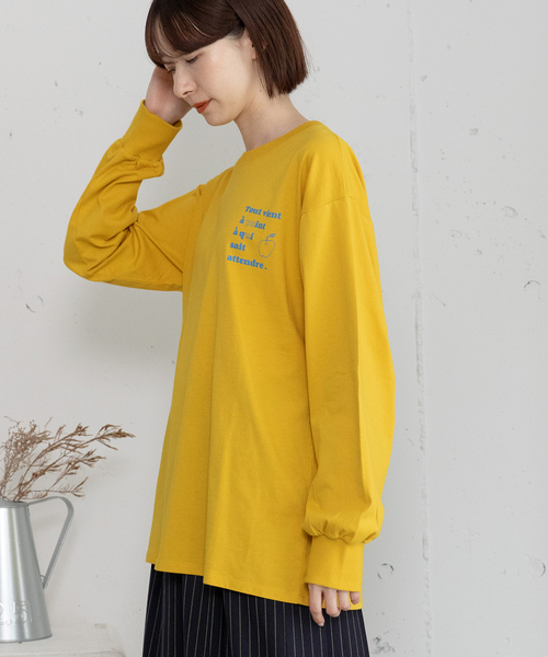 POU DOU DOU（プードゥドゥ）の「バックロゴプリントロンT（Tシャツ/カットソー・レディース・オフホワイト/イエロー/ネイビー・M）」の4枚目の写真