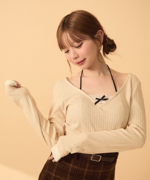 TITTY&CO.（ティティーアンドコー）の「レイヤード風リブロンT（Tシャツ/カットソー・レディース・ブラック/アイボリー/グレー・FREE）」の2枚目の写真